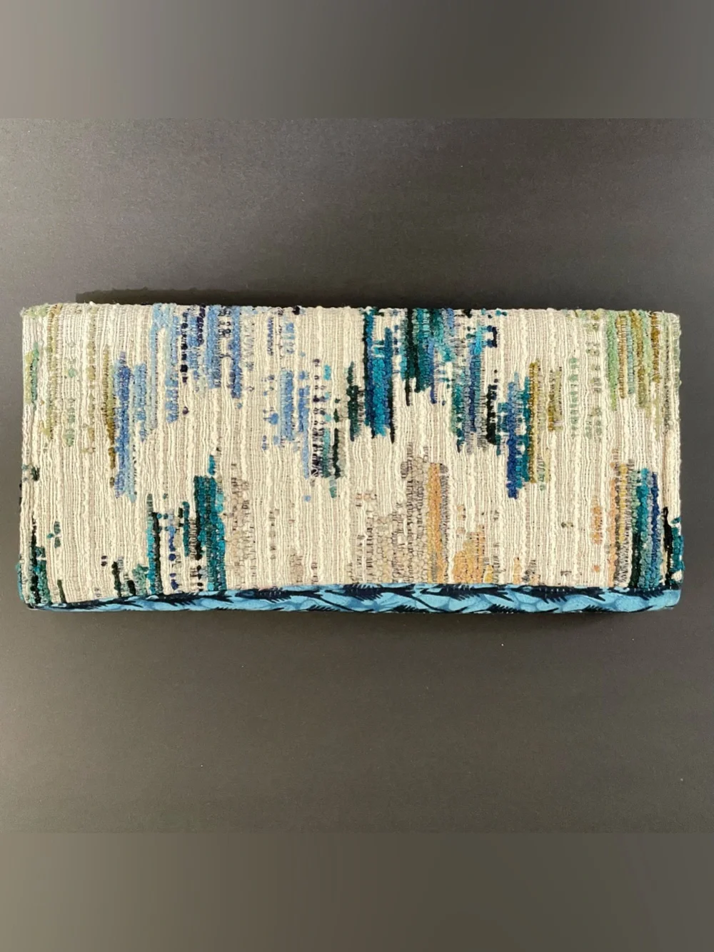 Our Woven Community Refugee Artisan Fold Over Clutch Fish Pattern Green Fringe